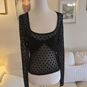 Forever 21 Black Mesh Polka Dot Top
